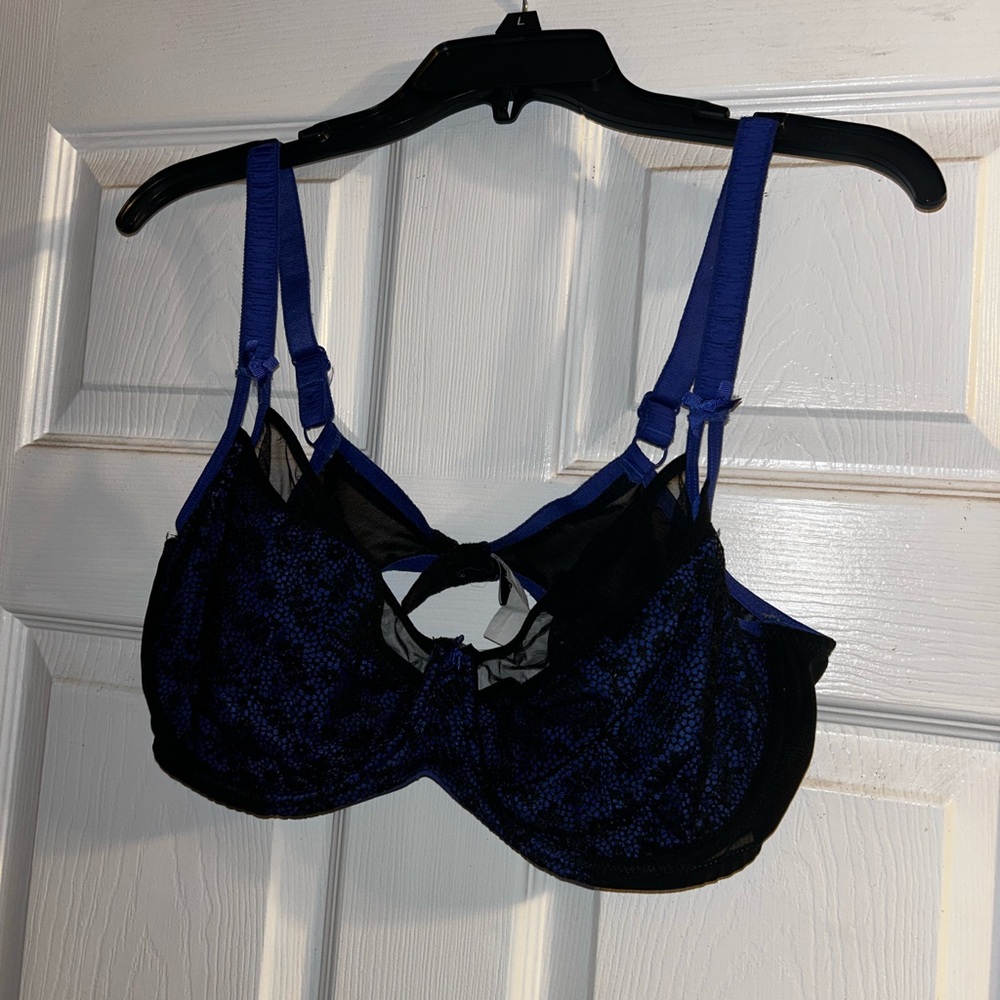 Blue and black unlined wired bra